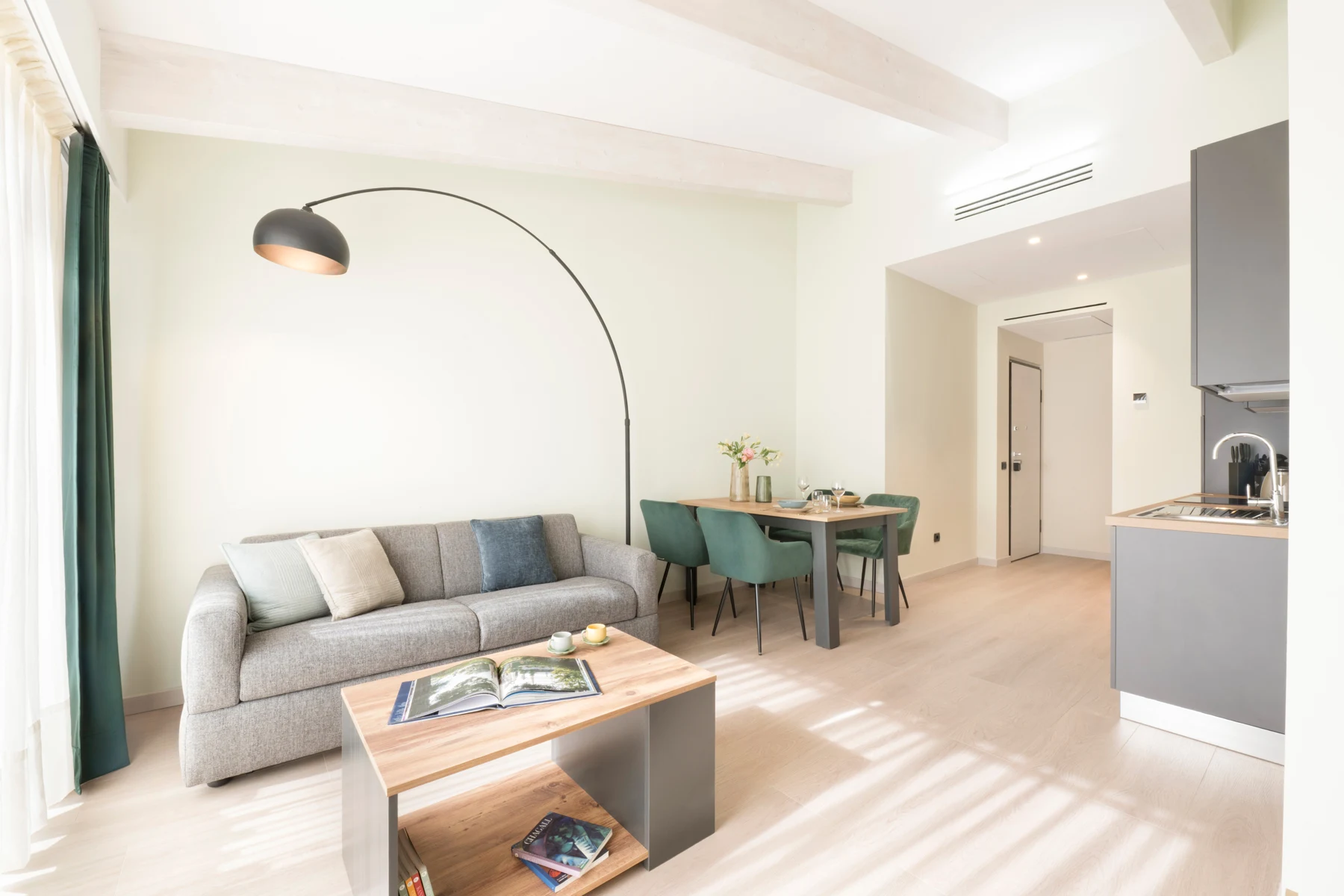 Living room with sofa and dining area